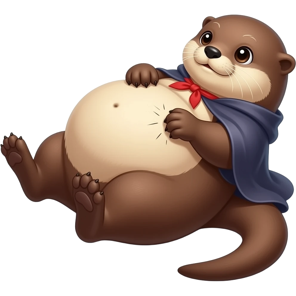 A female cape Otter is laying sprawled on her back,intense scratching in her Bellybutton to soothe an inch,Noticing her humongous overfed stomach,she is so stuffed with a heavy food baby,she can not move because her big full Tummy made her too fat. emoji