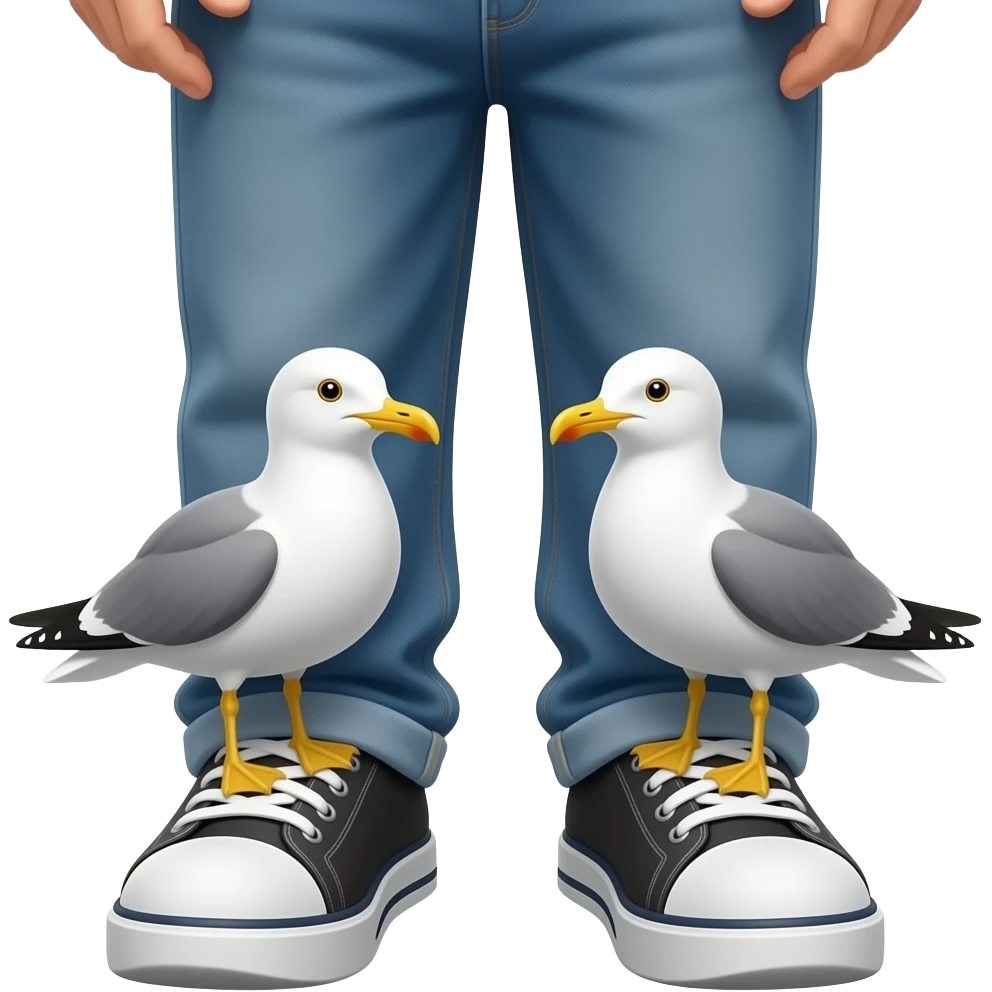 2 seagulls on a persons feets shoes emoji