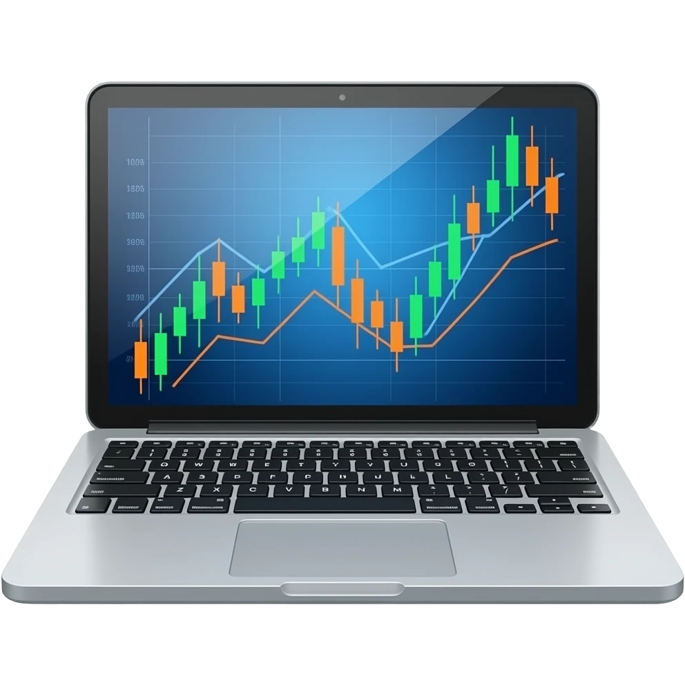 trading charts in laptop. emoji
