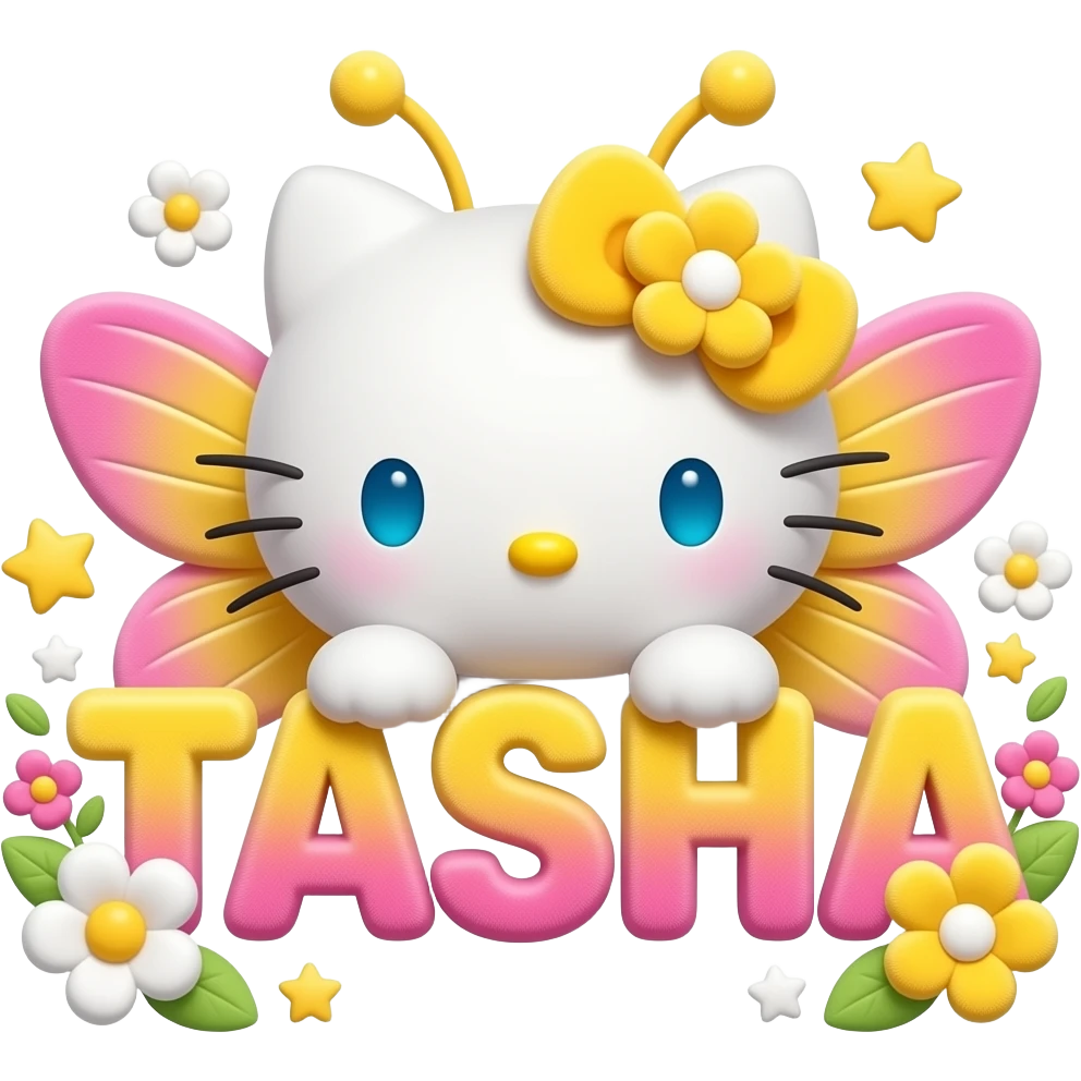 White velvety fur 3D hello kitty head with yellow pink gradient 3D ...