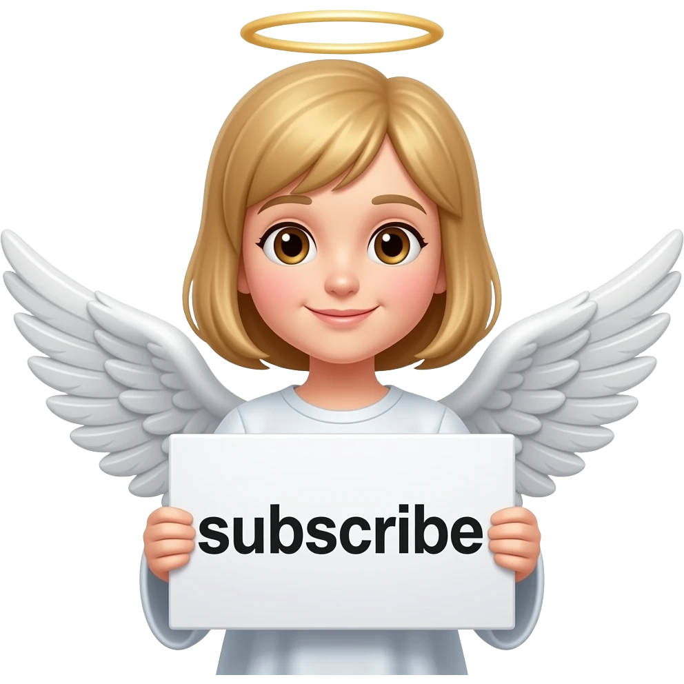 um anjo segurando uma plaquinha escrito "se inscreva" emoji