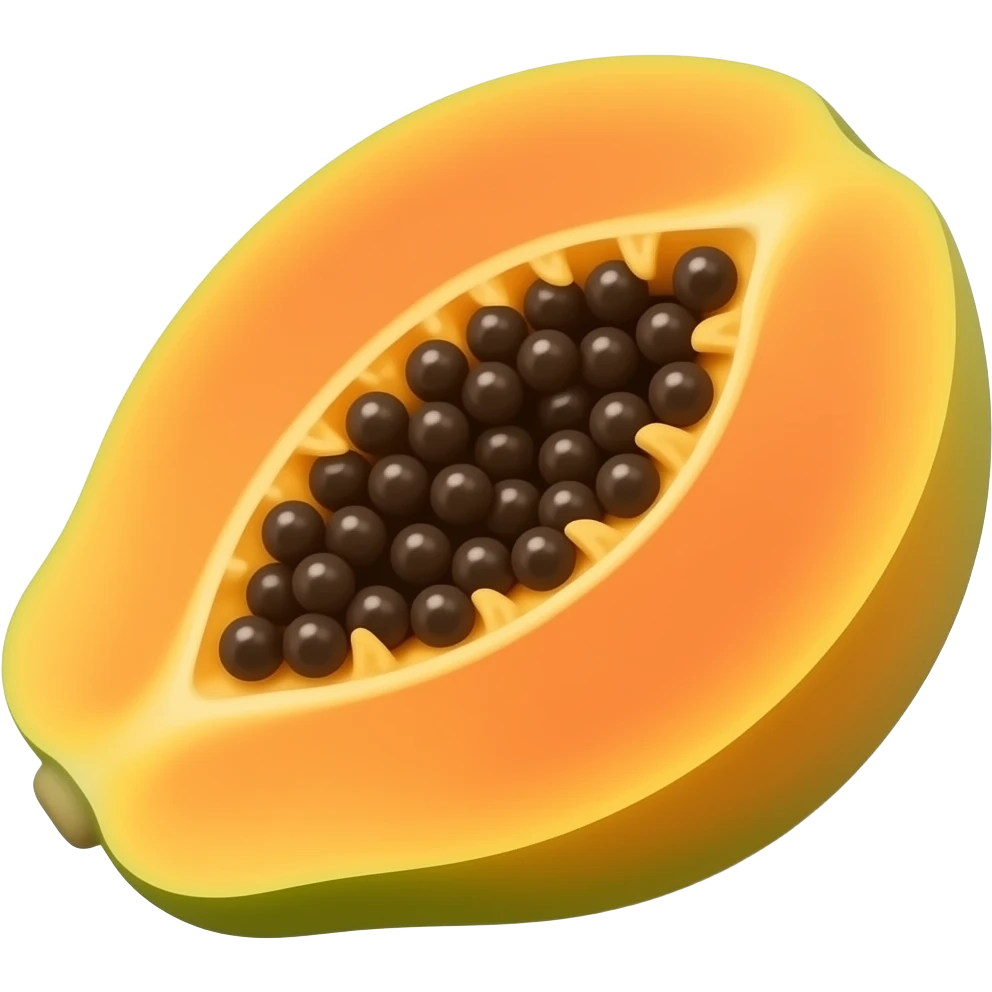 Create a ‘Apple’ style papaya emoji, make the papaya be cut in half showing the inside with seeds emoji