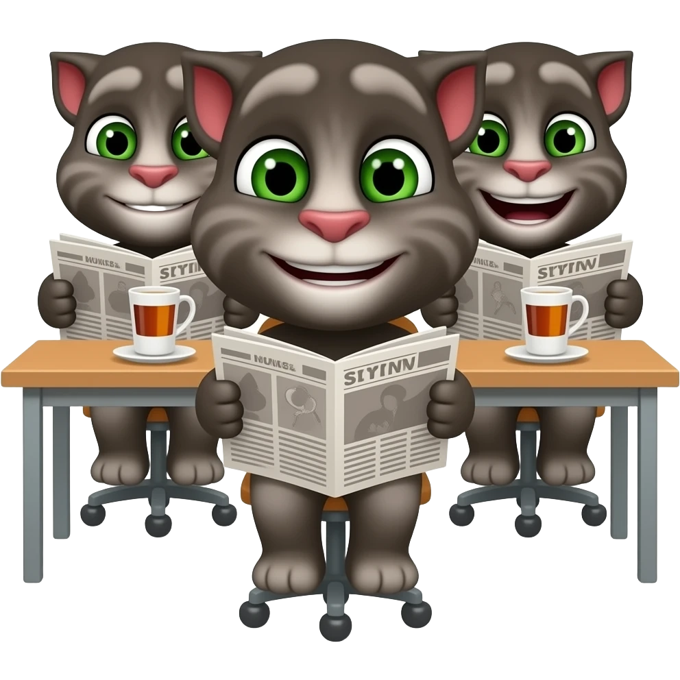 صد تاTalking TOM کارگاه درحال چای خوردن و روزنامه خوندن emoji