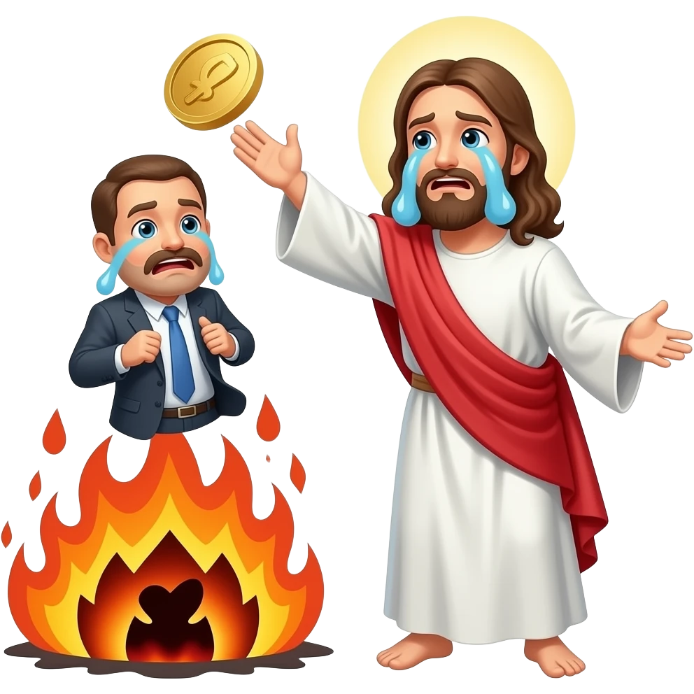 Jesus throwing a rich crying ceo into hell emoji