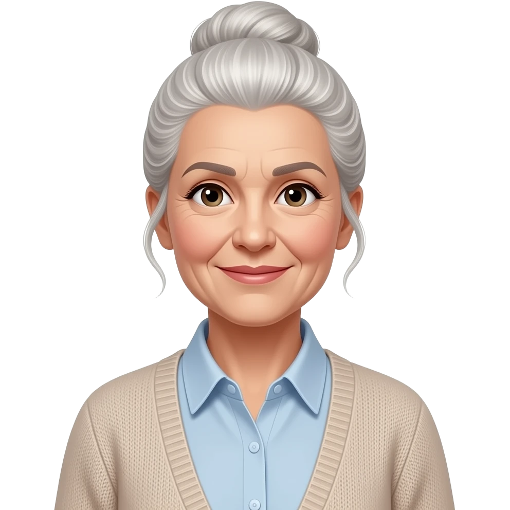 femme dans la cinquantaine cheveux clair remonté chemise avec cardigan emoji
