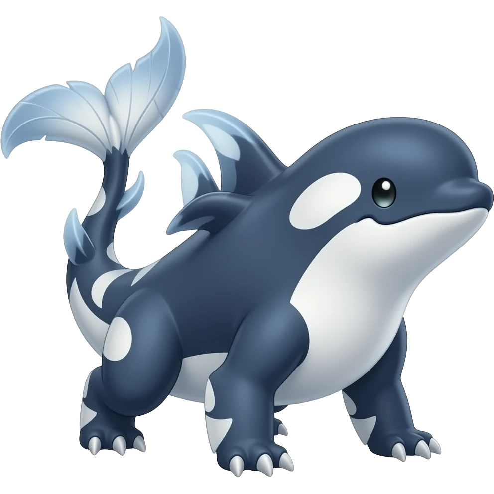 Bluish blackish whitish greyish gradients Absol-Amaura-Garchomp-Houndoom-Aurorus-hybrid with orca tail emoji