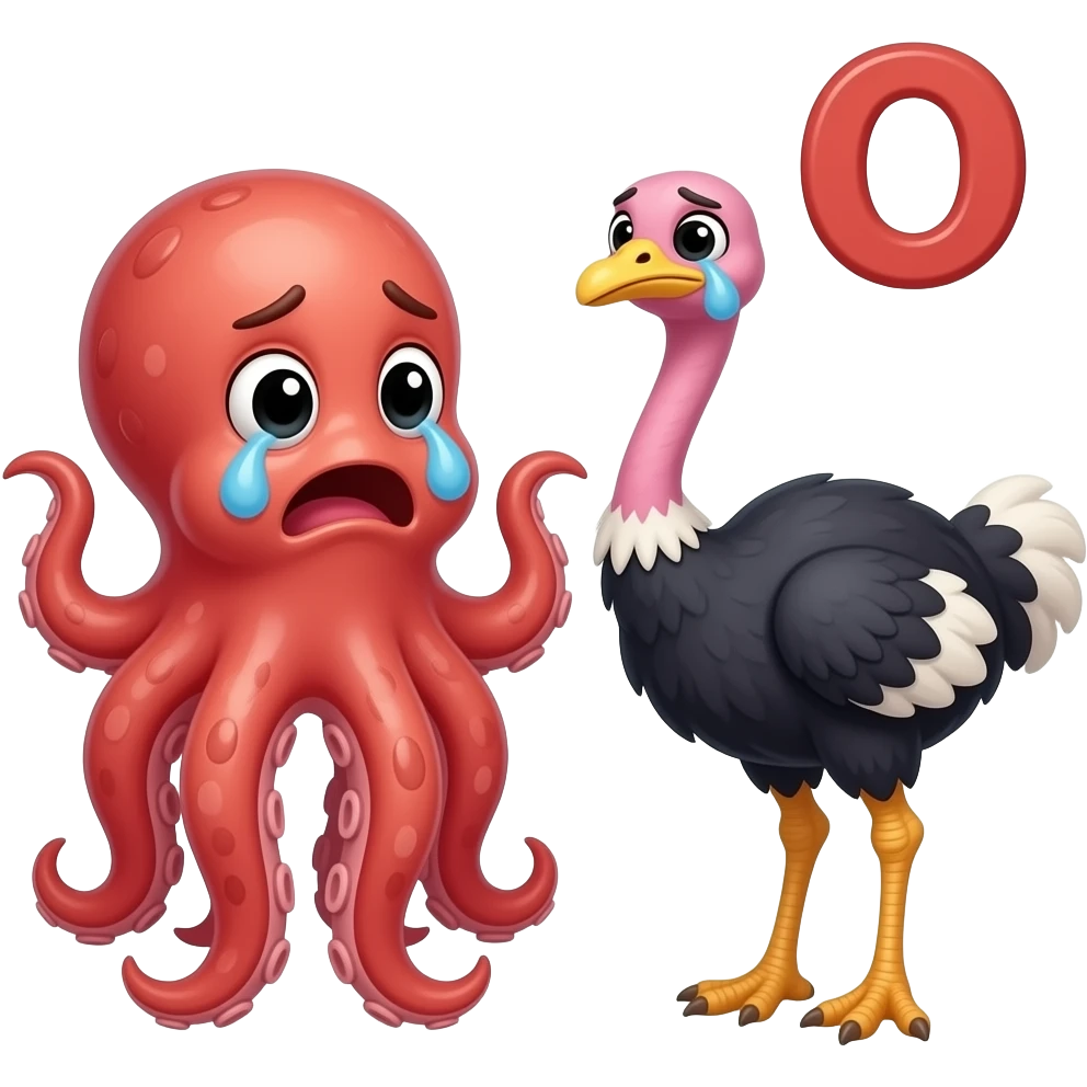 Octopus and ostrich hate break up ostrich cries letter o emoji