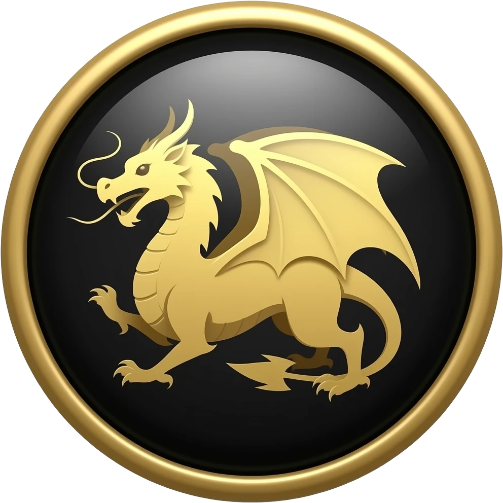 Black and gold badge, dragon emoji