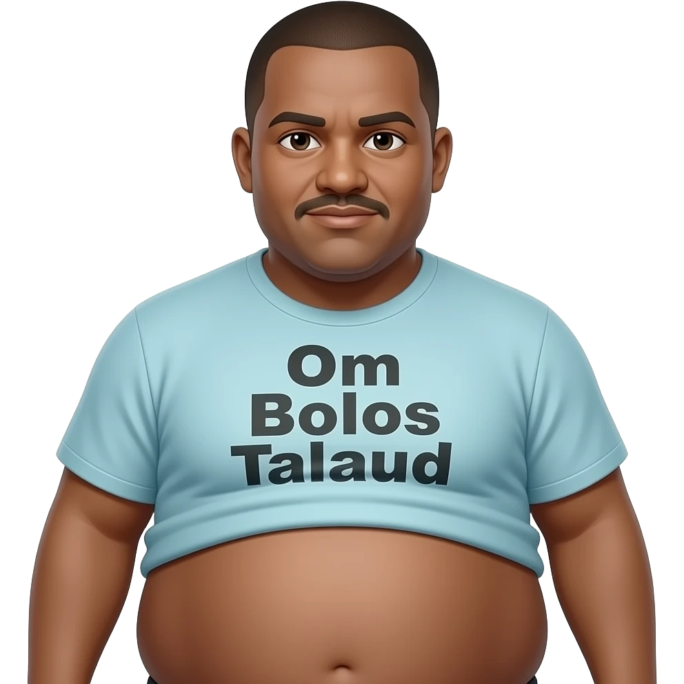 Buat agak gemuk dengan perlihatkan perut buncit setengah badan saja namun tertutup baju dan potongan rambut tipis sedikit botak dan tuliskan di baju Om Bolos Talaud emoji