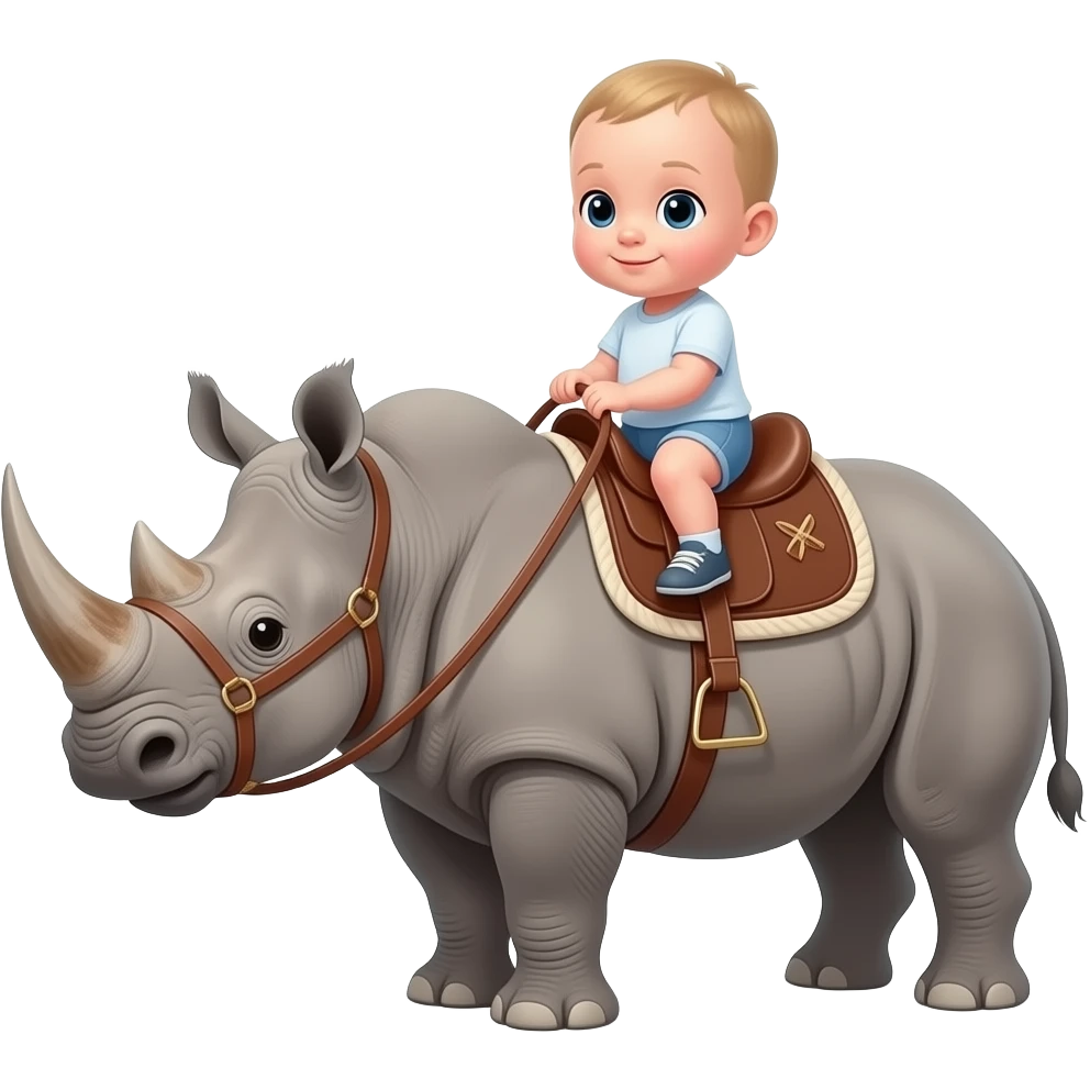 a baby riding a tacked up rhino emoji