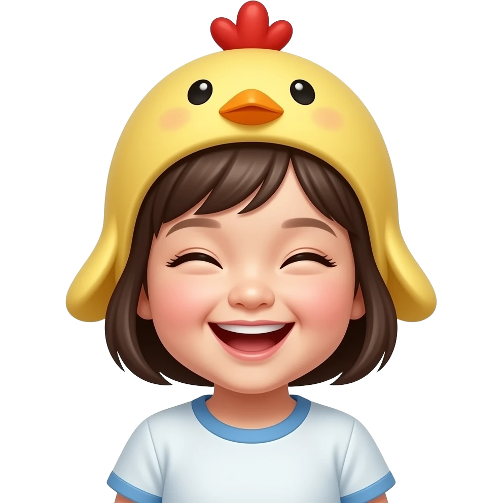 아기얼굴,웃음, 한국인, 앞머리 있는, 병아리모자 상반신 emoji