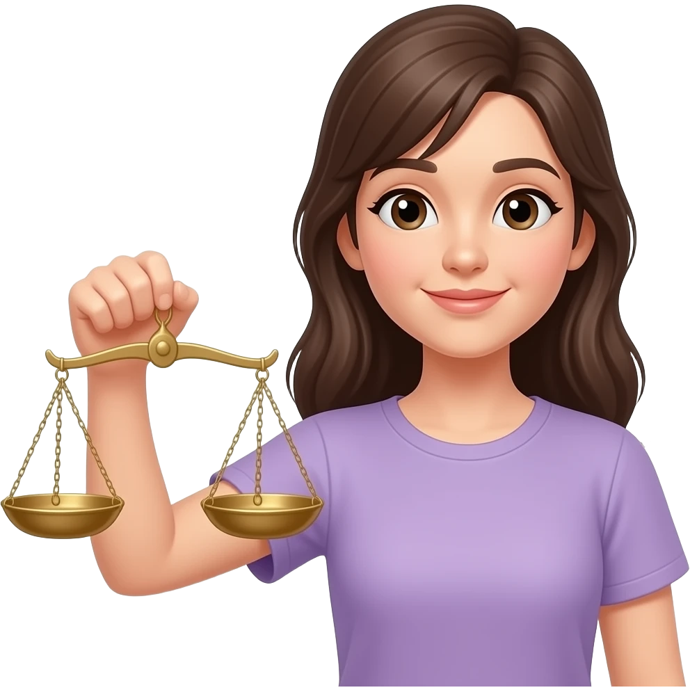 사람이 저울을 들고 심판하는 젊은 여자 emoji