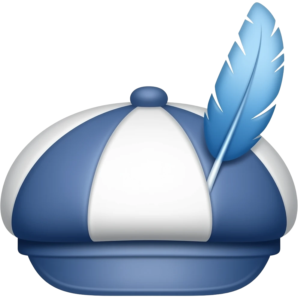 Breton cap with a blue feather on the side emoji