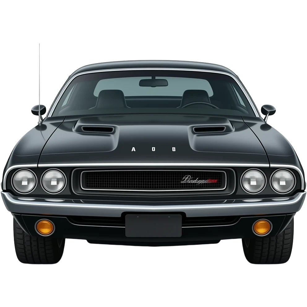 black 1968 dodge challenger hellcat , hyper real, highly detailed emoji