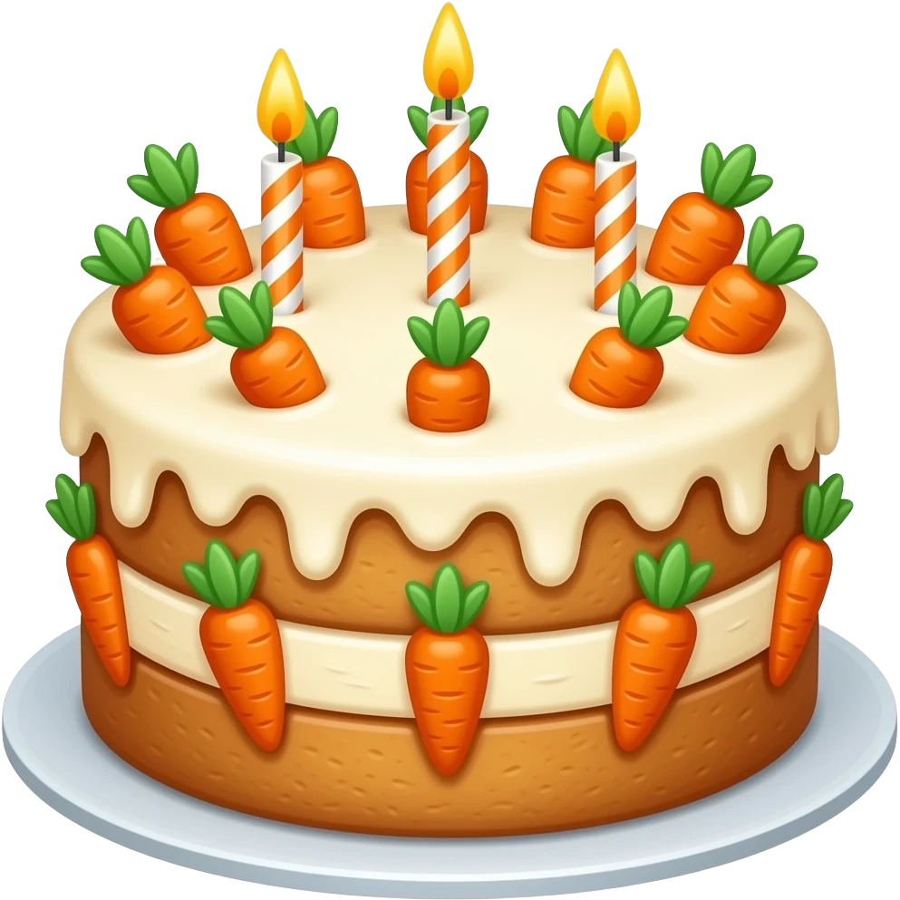 Birthday Carrot Cake with baby carrots, orange and white candles, Highly detailed emoji