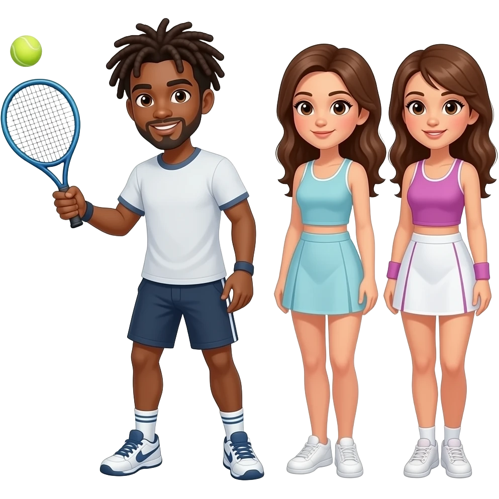 Un homme metiss redlocks qui joue avec deux femmes brunes bronzé  yeux marron au padel emoji