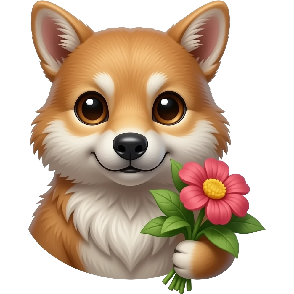 a bust shot of an animal holding flowers emoji