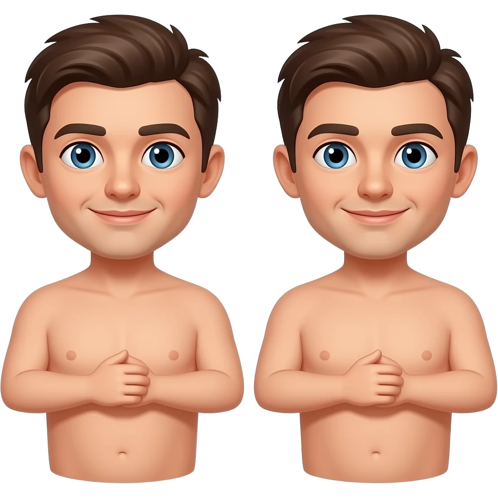 Two naked man show his dick emoji