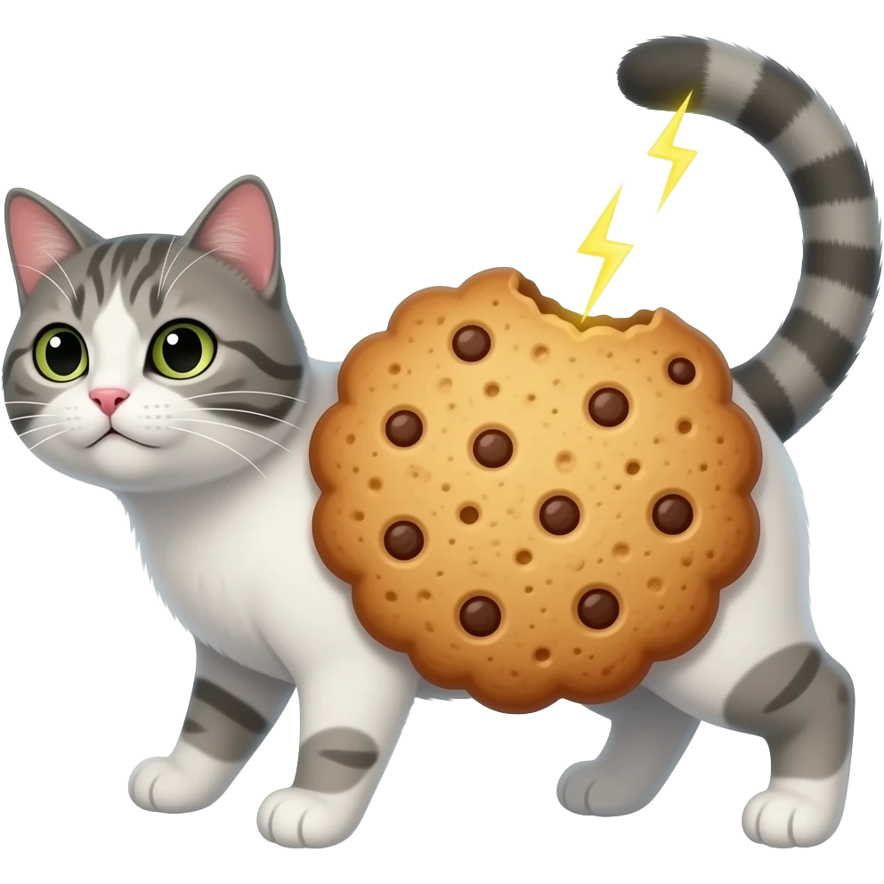 Gato com um corpo de biscoito e soltando raio pela bunda emoji