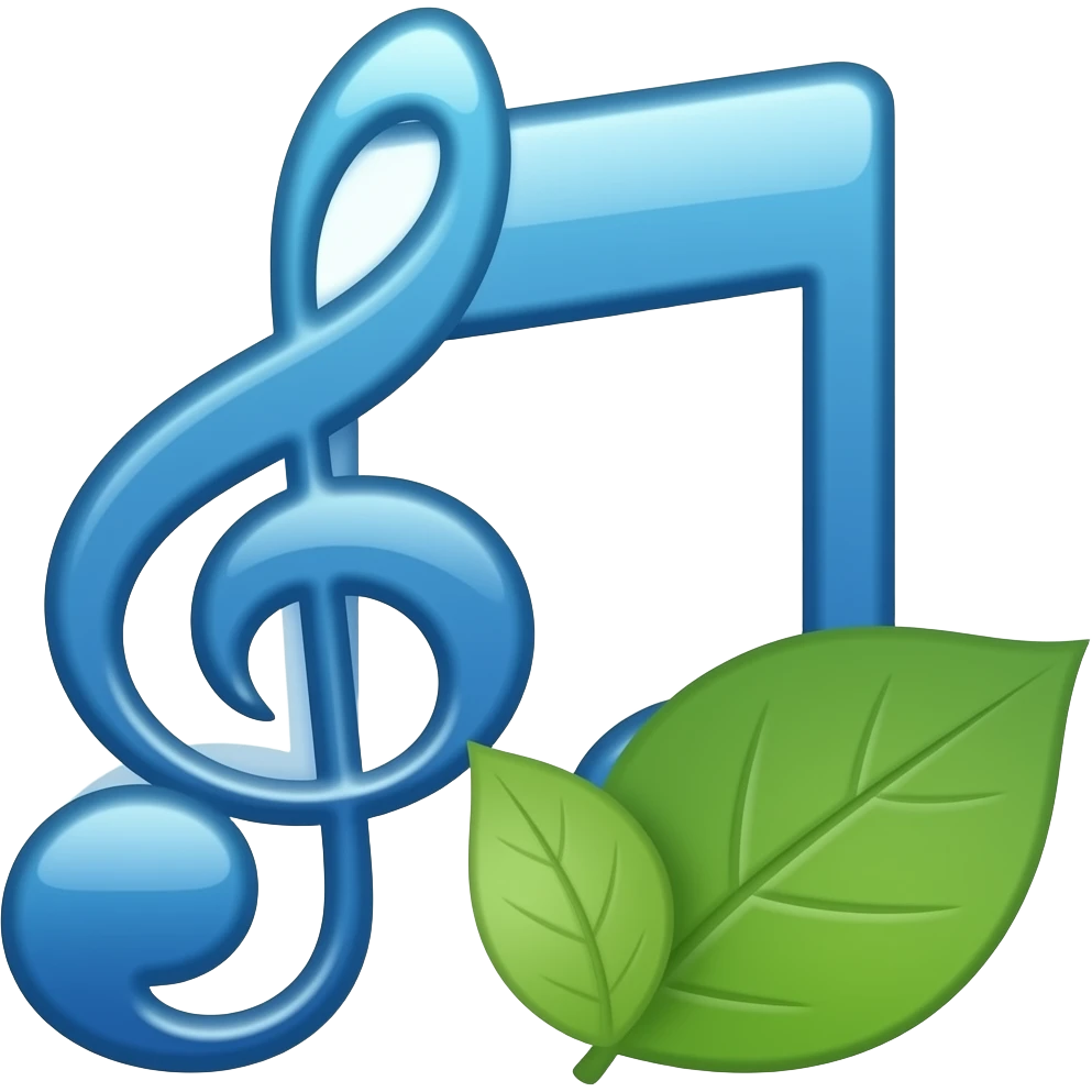 double note de musique bleue, avec feuilles à côté de la note à droite, évoquant la nature emoji