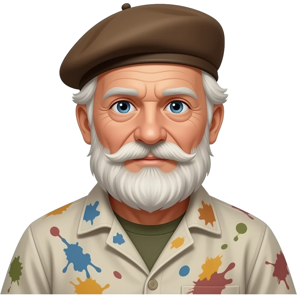old artist with beret paint-splattered smock emoji