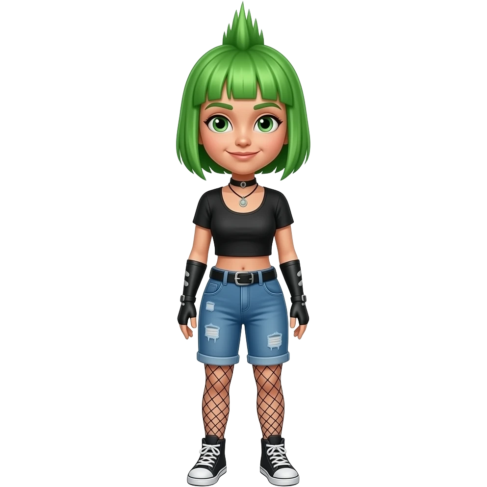 Create a pixie cuts mohawk green female with full body emoji