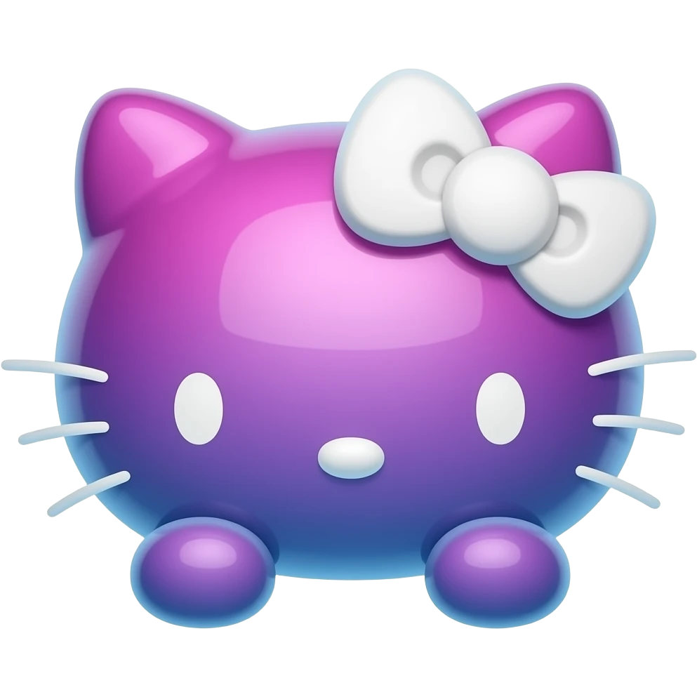 Neon pink blue and purple hello Kitty head with white bow with with front paws emoji