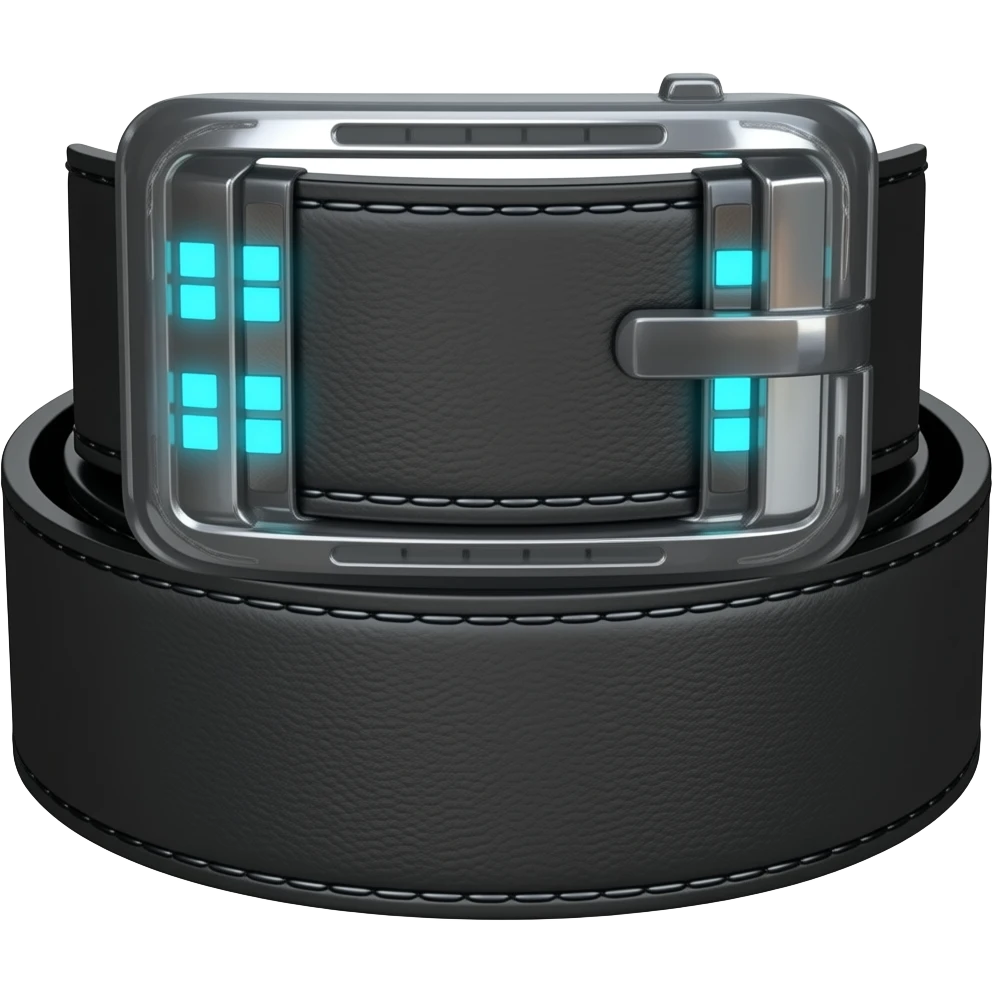 black belt with a futuristic big  buckle with buttons emoji