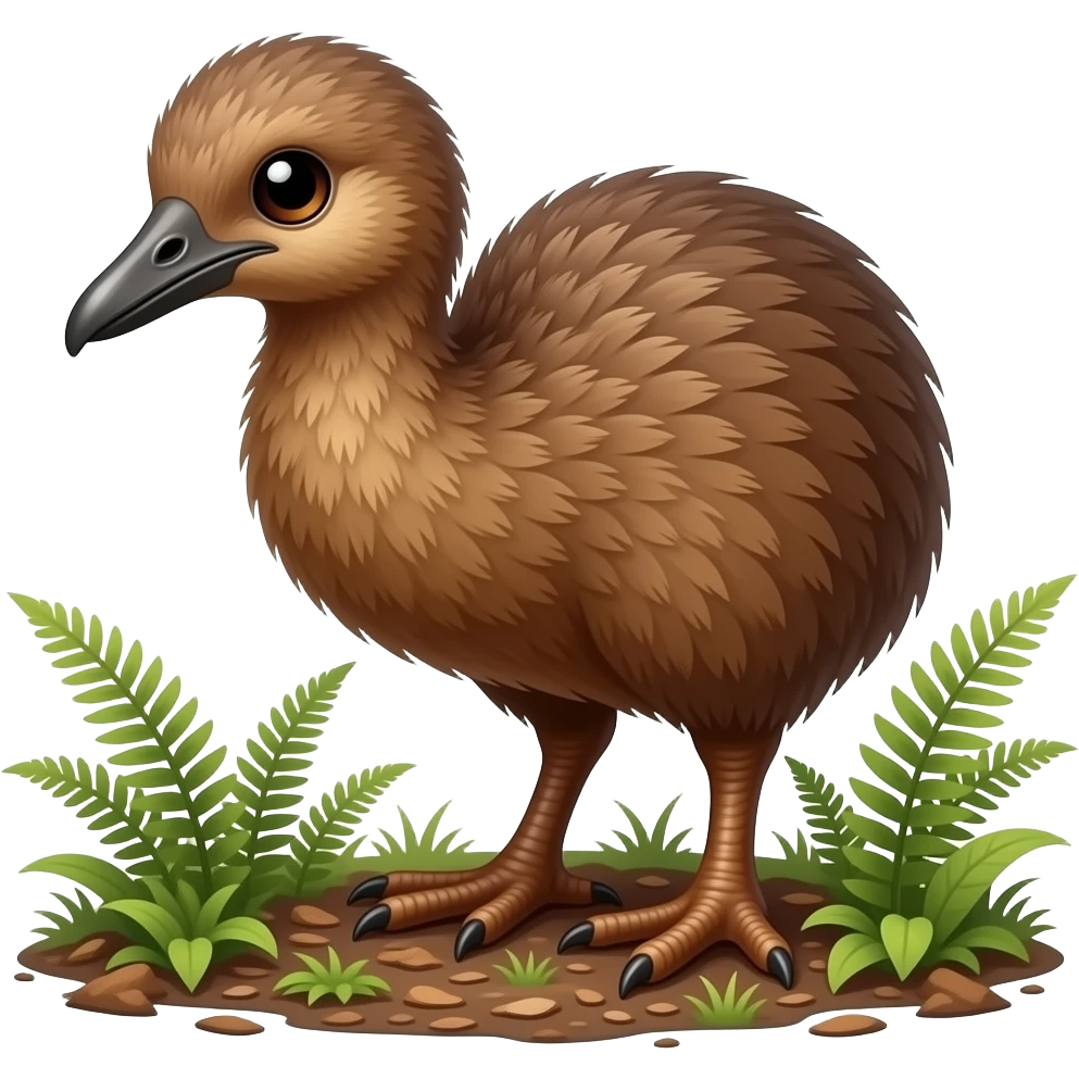 Kiwi bird (brown fliteless bird new Zealand and cute and fuzzy emoji