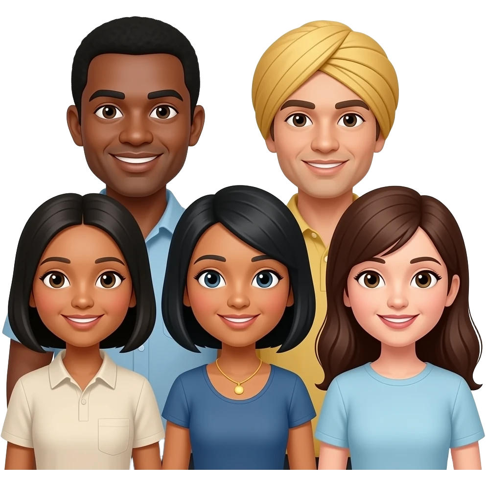 put african, Indian and Asian and White in the same picture in the same emoji