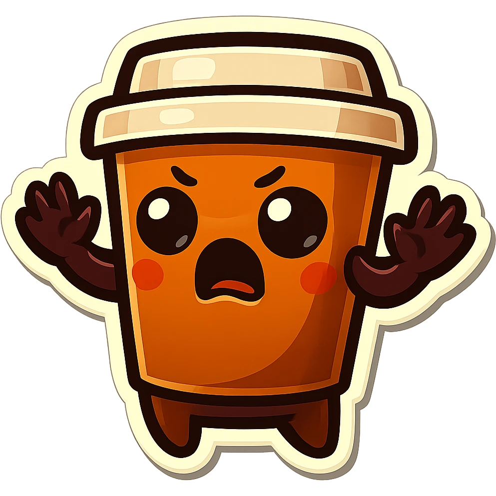 Tall coffee cup, dramatic, hiding, hands up in defense emoji