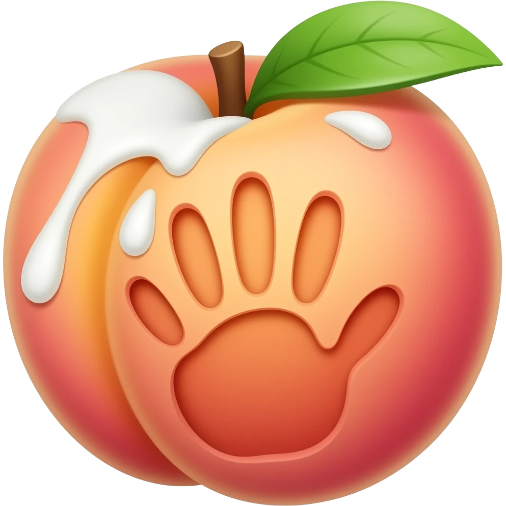 一个桃子上面有一个巴掌印，桃子喷出白色汁液 emoji