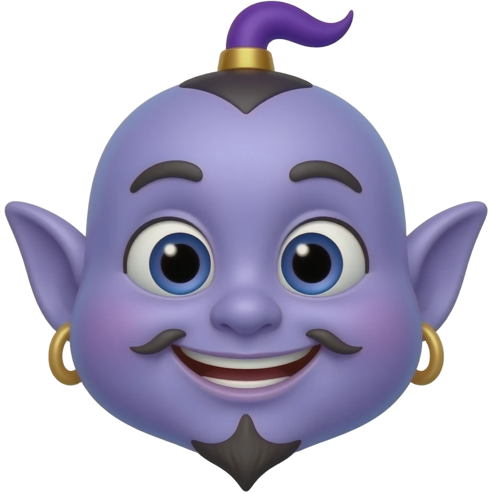 Generate a mischievous purple baby genie facial expression emoji
