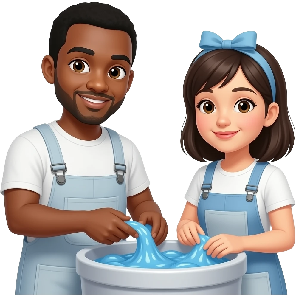 Black guy Asian girl doing laundry emoji