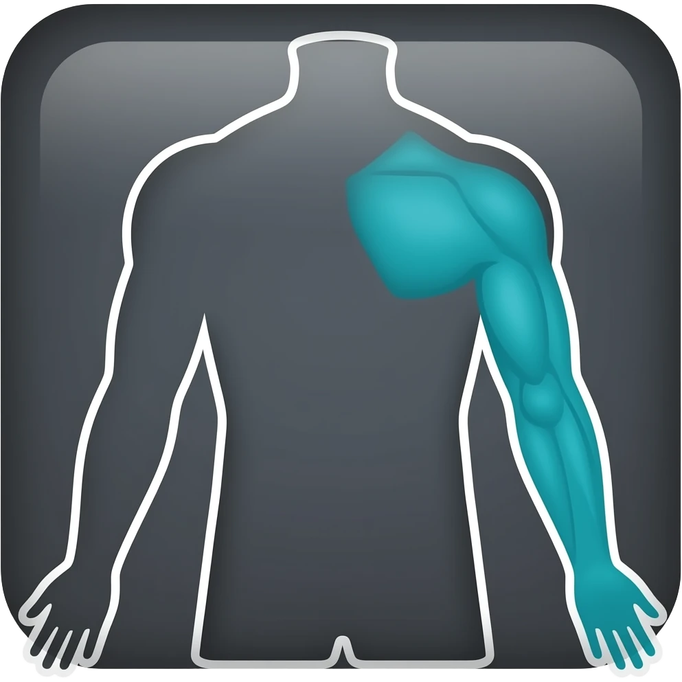 ▎ Minimal anatomical icon, dark background, back view torso with arms in dark grey, ONLY the triceps muscle on the BACK of the upper arm (between shoulder and elbow) highlighted in glowing cyan-teal #00D4B1, NOT the forearm, NOT the shoulder, NOT the back emoji
