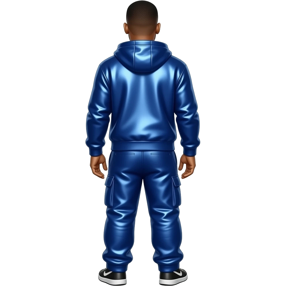Will Smith from behind with royal blue metallic hoodie, royal blue metallic baggy pants emoji