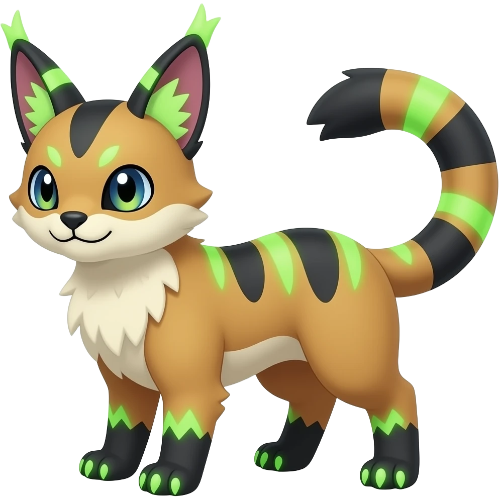 Renamon-Zeraora-Lykoi-Genet-Civet-caracal-Fennekin-Manectric-Vaporeon-Fakémon-hybrid with glowing neon markings emoji