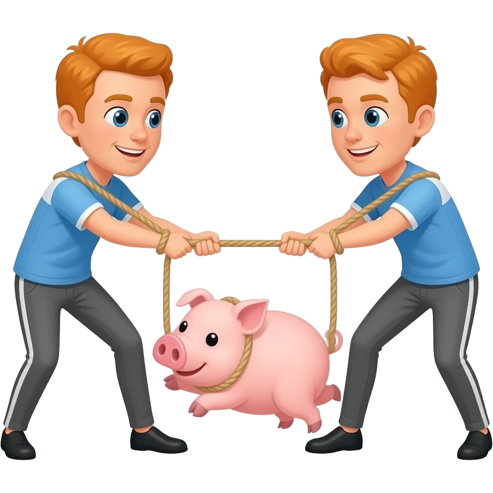 Ginger people using a pig instead of rope tug of war emoji