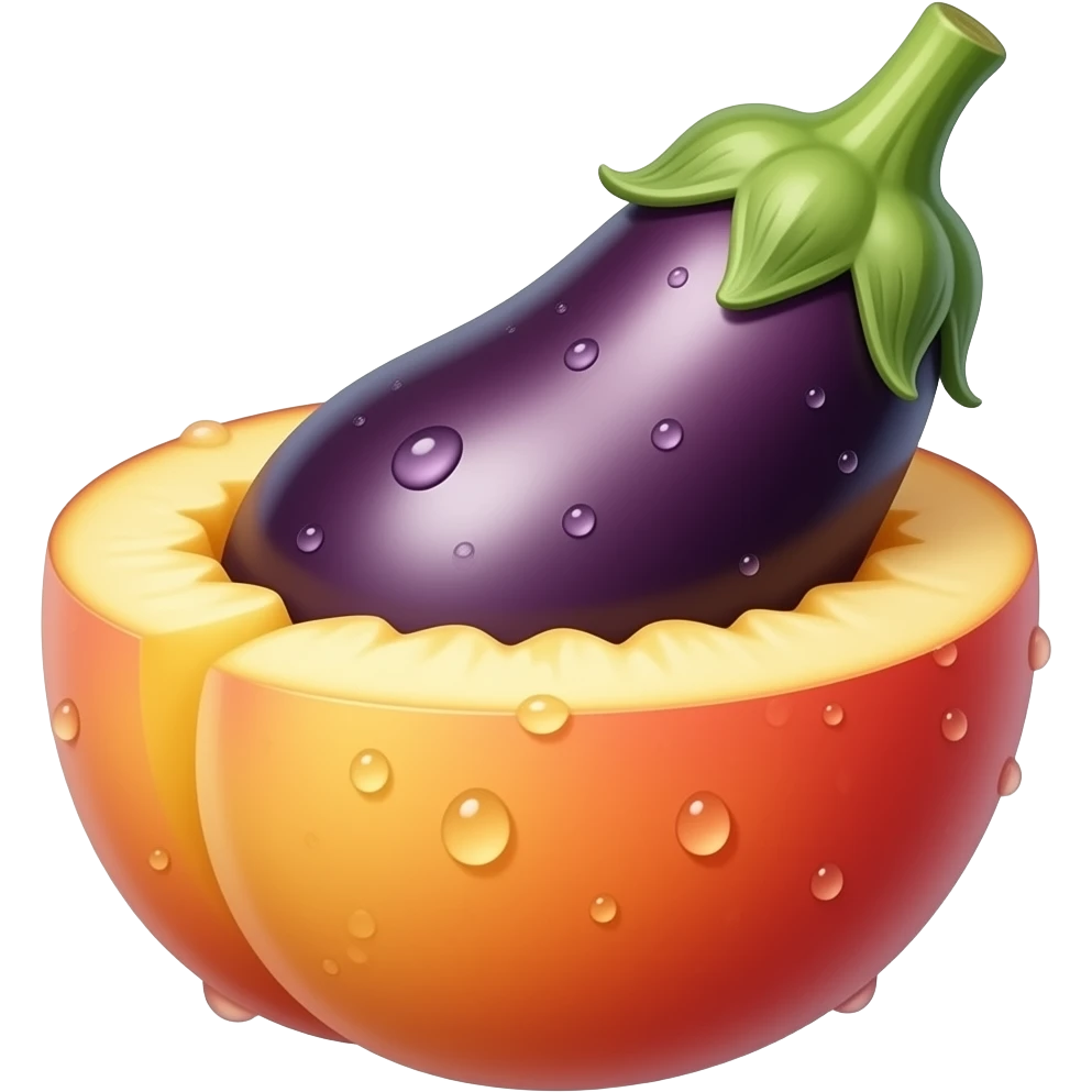 Aubergine dans pêche, avec eau dessus emoji