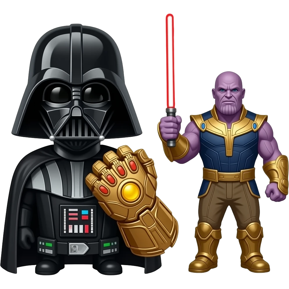 Darth Vader wearing the gold infinity gaunlet next to Thanos holding a red lightsbaer emoji