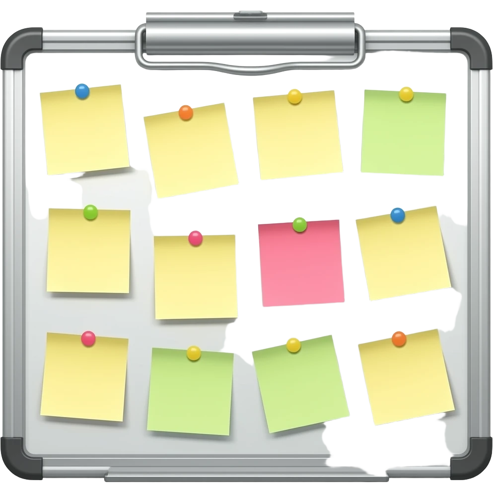 message board with posted notes. absolutely no clip at the top emoji