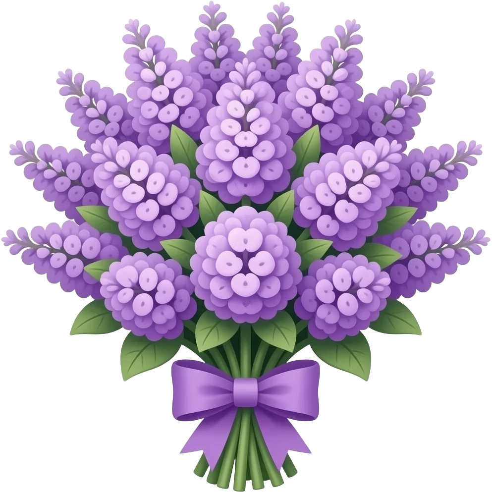 pastel violet flowers bouquet huge with a small violet bow emoji