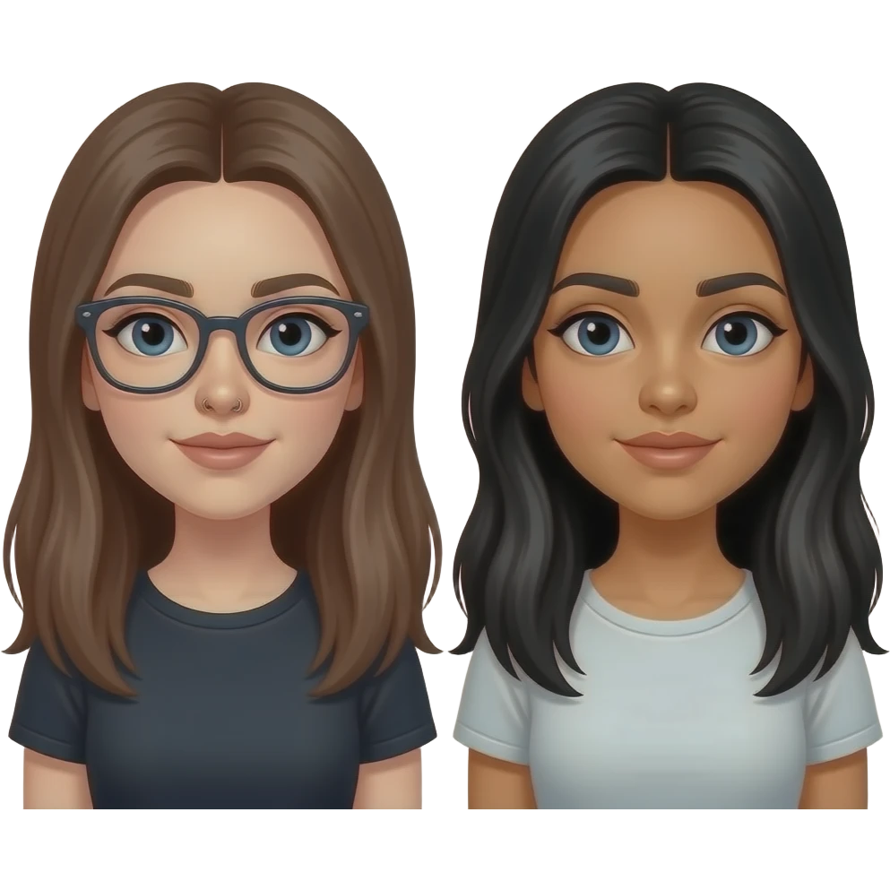 white girl with long brown hair with blue eyes with glasses and a nose peircingwith her bestfriend thats light mexican with long blackhair with blue eyes and she has nose peircing emoji