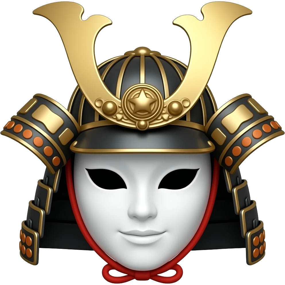 японская женская маска самурая белого цвета без шлема emoji