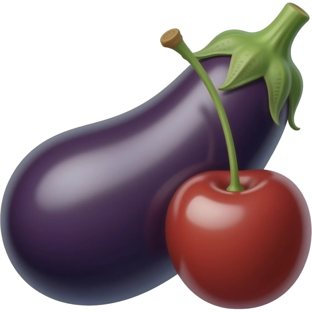 Eggplant between cherries emoji