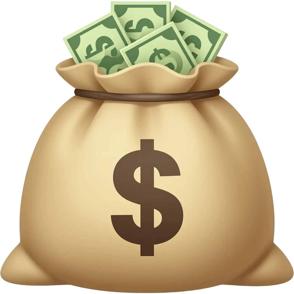 opened money sack, with little money inside emoji