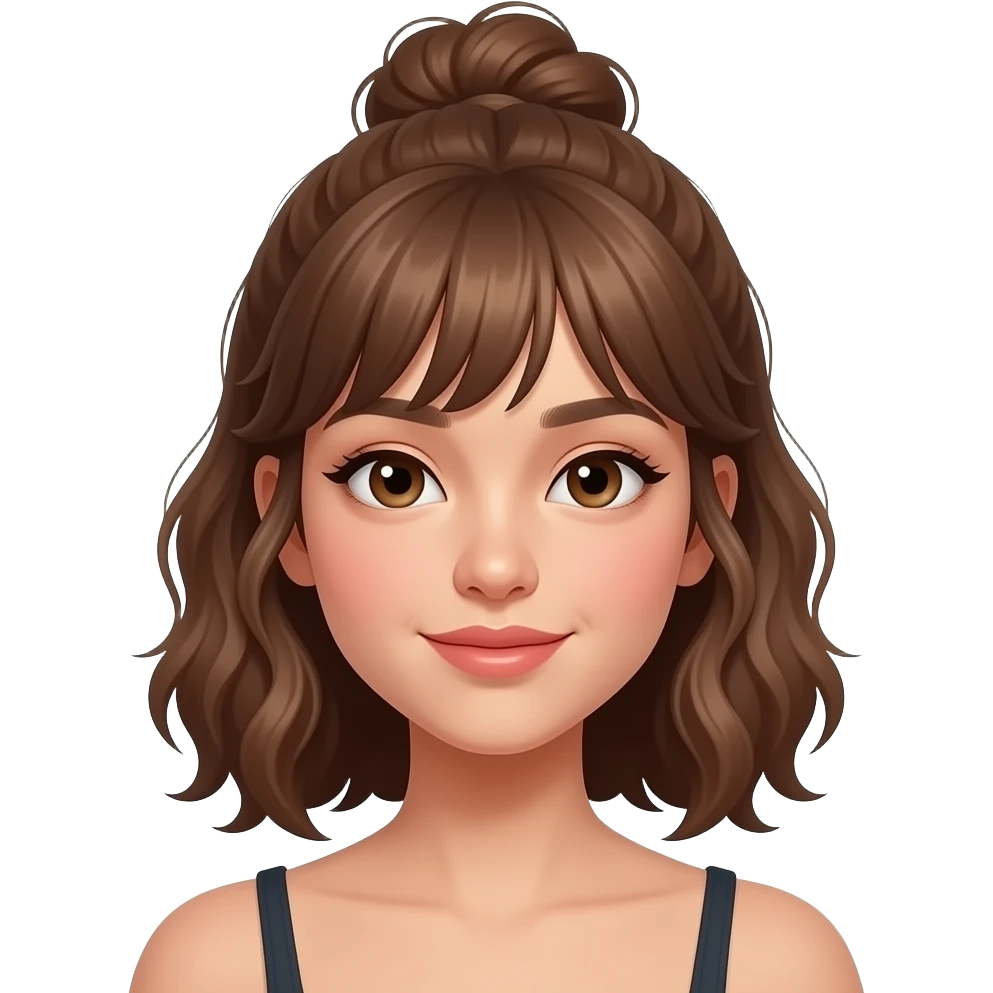 young adult woman, warm skin tone, wavy chestnut hair with curtain ...