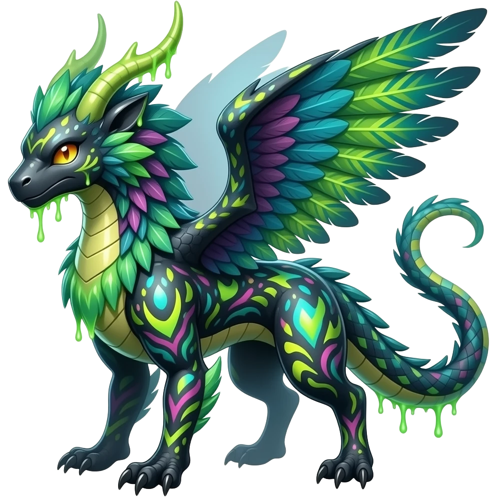 Shiny exotic feathery acidic trippy abstract tropical bioluminescent edgy cool Salandit-Salamence-Ekans-Seviper-Salazzle-Fakemon-hybrid emoji