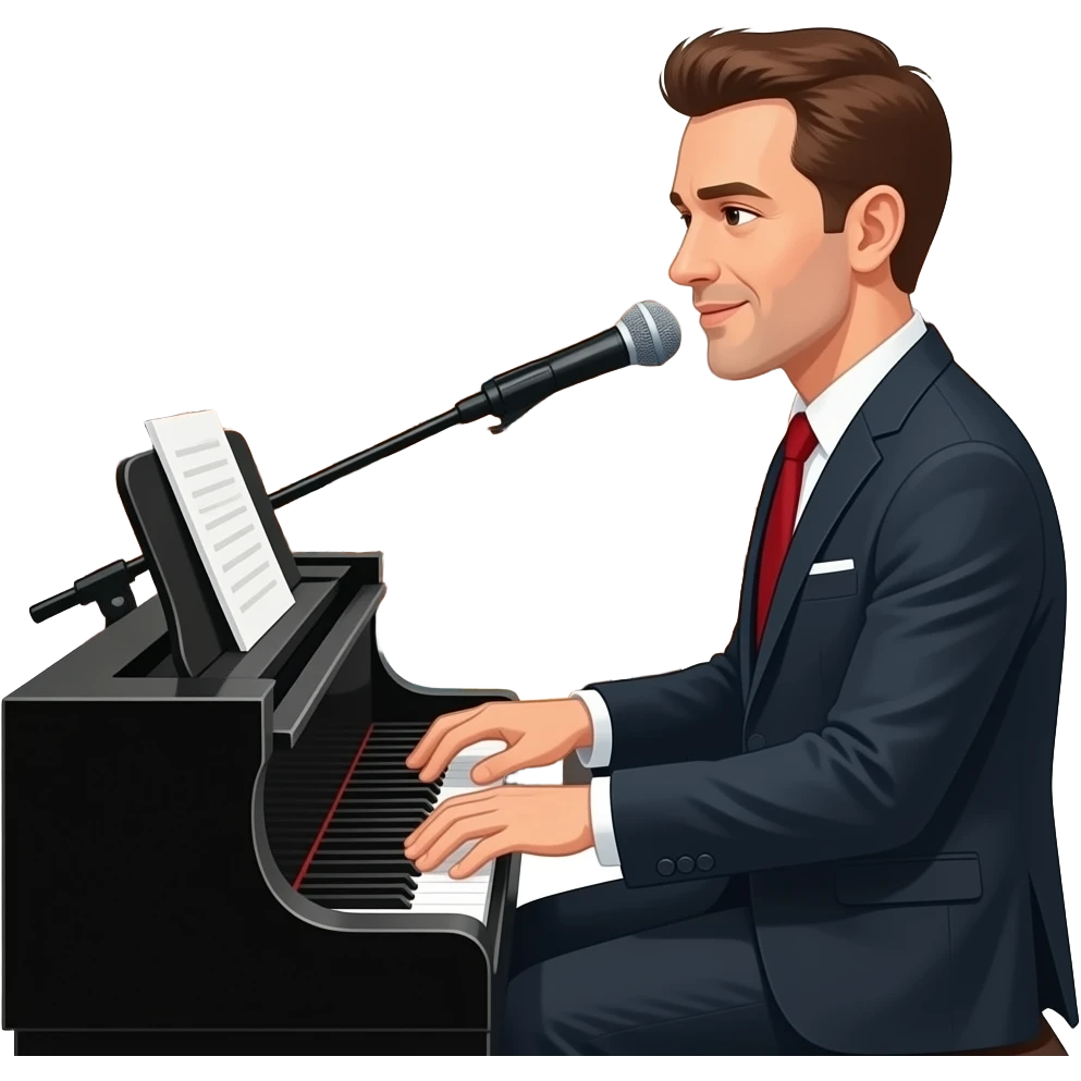 Rock piano player in concert with big crowd emoji