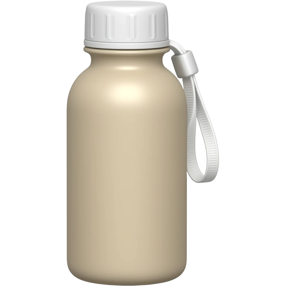 beige water bottle with white lid, white handle strap emoji
